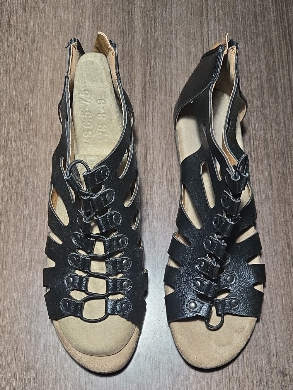 Women's Black Lace-Up Cutout Sandals "I Love Comfort" Sz 8